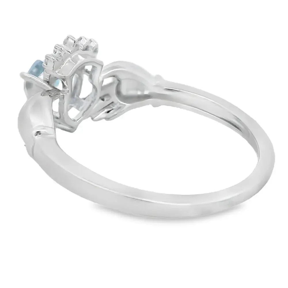 Blue Topaz Diamond Claddagh Ring 925 Sterling Silver Size 7 Love Loyalty Crown
